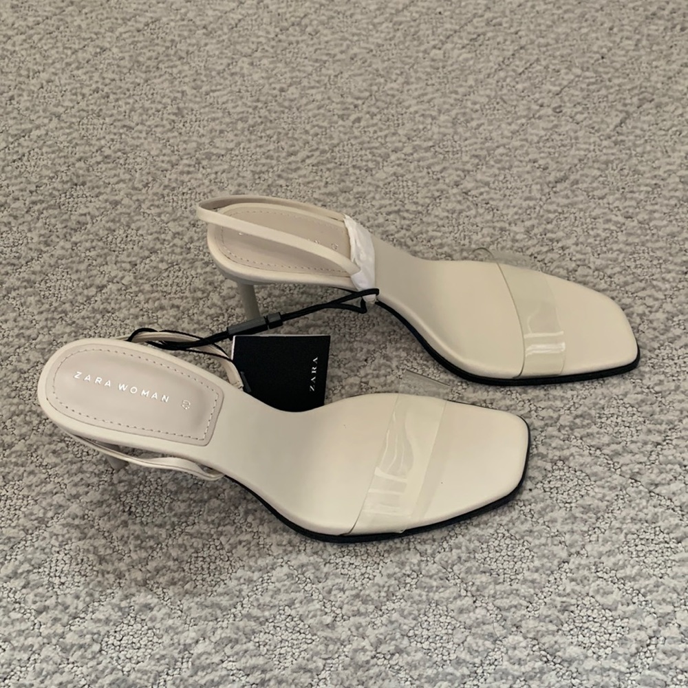 Zara White Slingback Square-Toe Heels